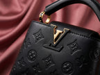 LOUIS VUITTON Luxury Black Embossed Leather Top-Handle Bag