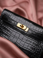 Hermès Kelly Élan Black Porosus Crocodile Leather Bag