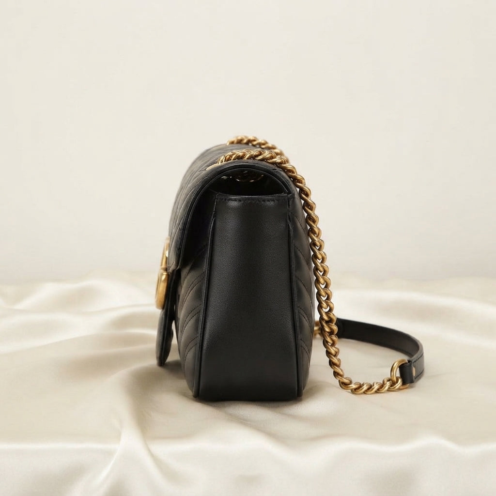 Gucci GG Marmont Shoulder Bag | Black Matelassé Leather with Gold Double-G Hardware –| LisaLuxuryHub