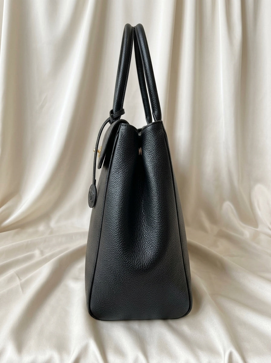 Chanel Large Tote Bag | Black Grained Leather with Gold CC Charm & Tassel –| LisaLuxuryHub