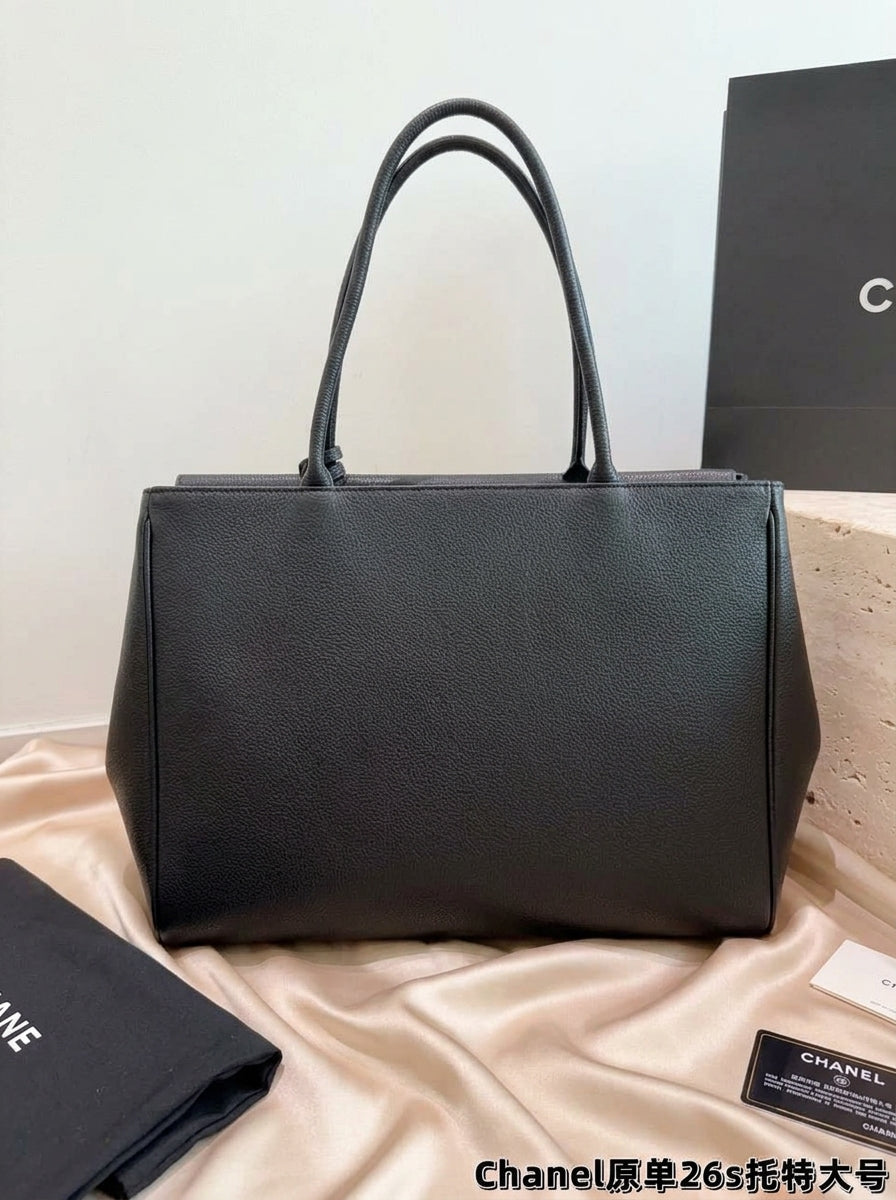 Chanel Large Tote Bag | Black Grained Leather with Gold CC Charm & Tassel –| LisaLuxuryHub
