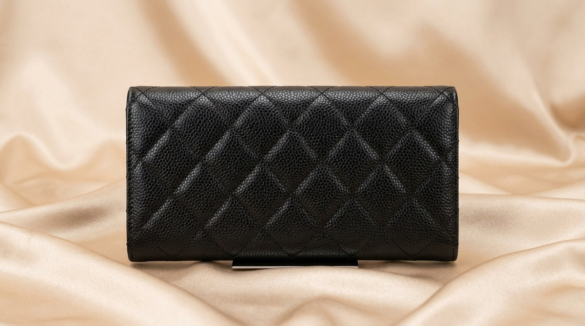 Chanel Long Flap Wallet | Black Caviar Leather with Gold CC Hardware –| LisaLuxuryHub