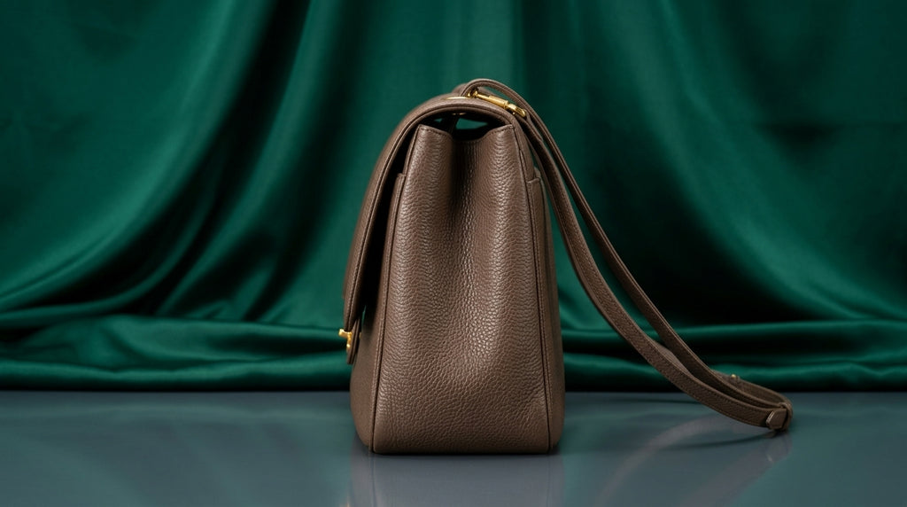 CHANEL Taupe Pebbled Leather Flap Bag with Gold Twist-Lock