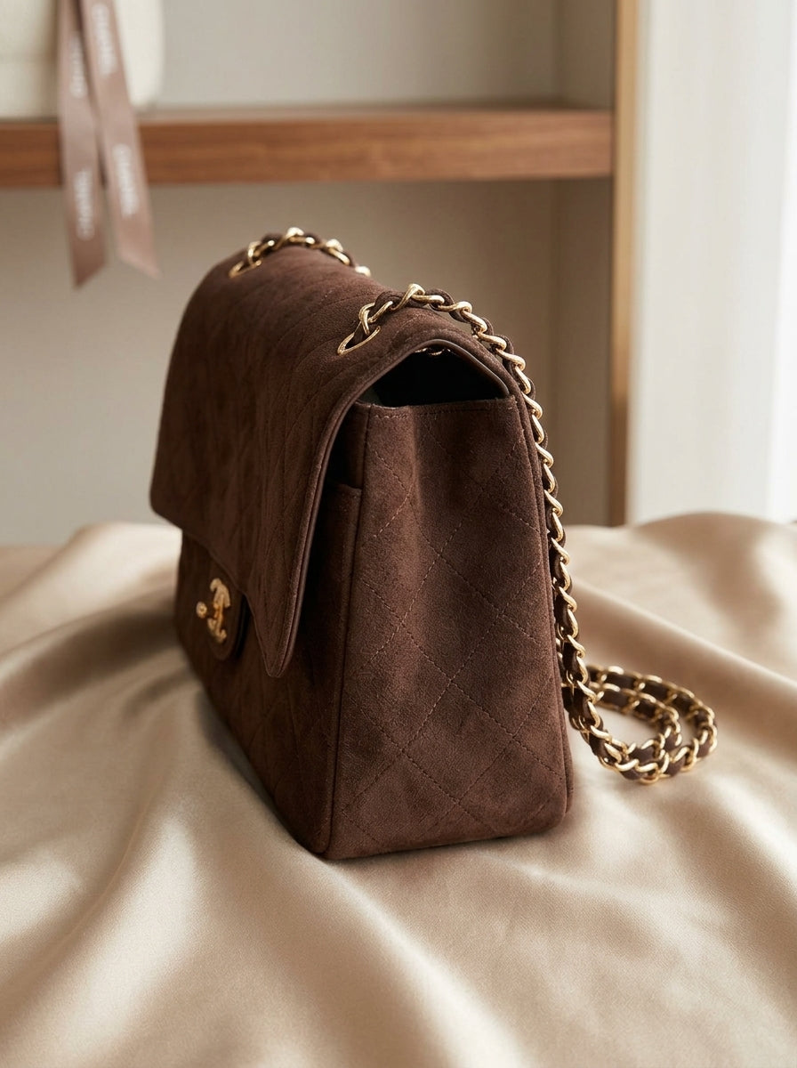 Chanel Medium Flap Bag | Brown Quilted Suede with Gold Chain – LisaLuxuryHub