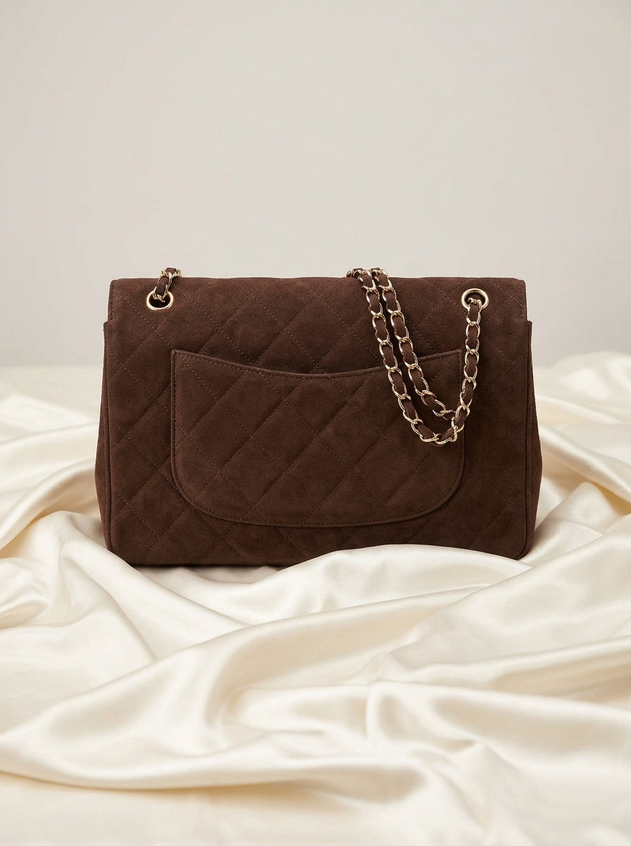Chanel Medium Flap Bag | Brown Quilted Suede with Gold Chain – LisaLuxuryHub