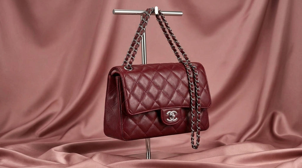 CHANEL Burgundy Quilted Leather Flap Bag with Woven Chain Strap