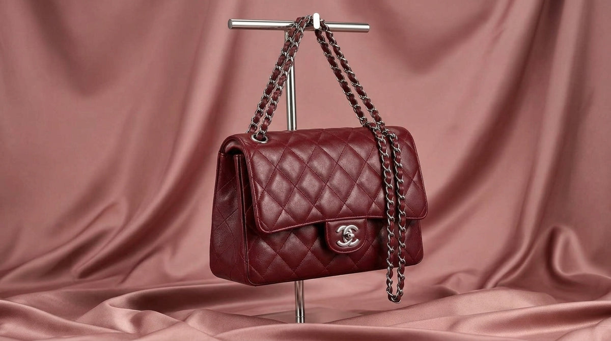 CHANEL Burgundy Quilted Leather Flap Bag with Woven Chain Strap