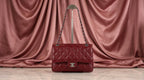 CHANEL Burgundy Quilted Leather Flap Bag with Woven Chain Strap