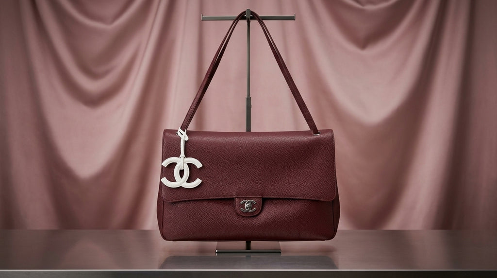 CHANEL Burgundy Pebbled Leather Satchel with Twist-Lock Closure