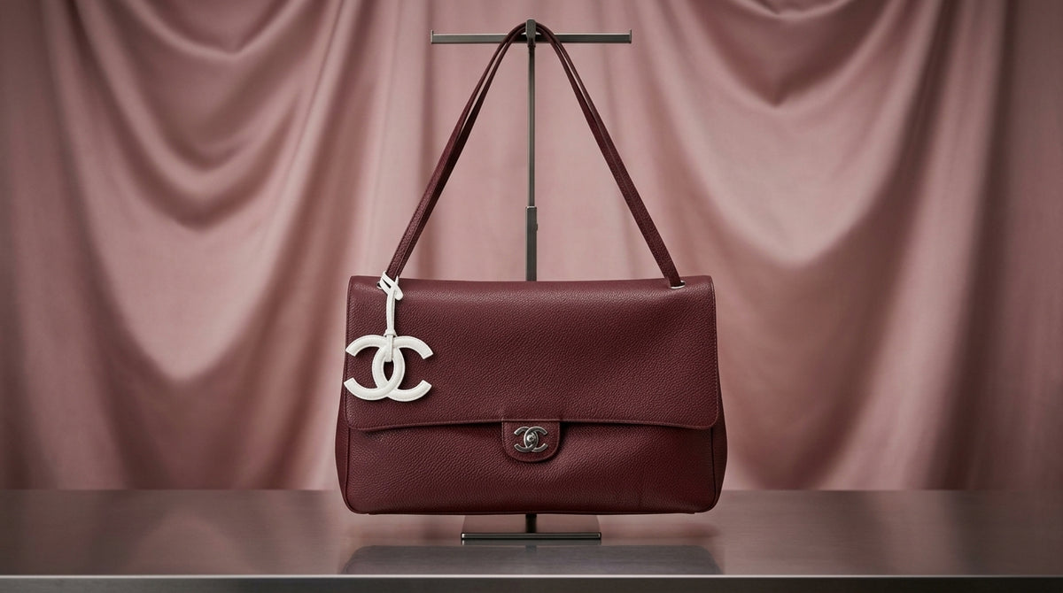 CHANEL Burgundy Pebbled Leather Satchel with Twist-Lock Closure