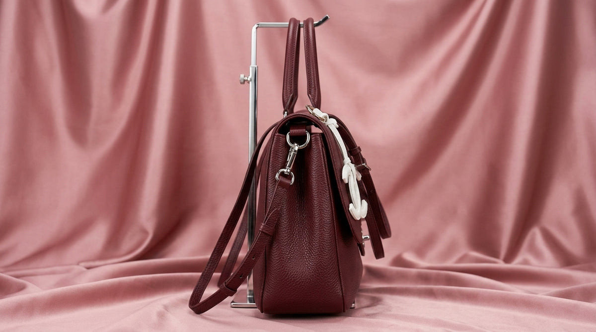 CHANEL Burgundy Pebbled Leather Satchel with Twist-Lock Closure