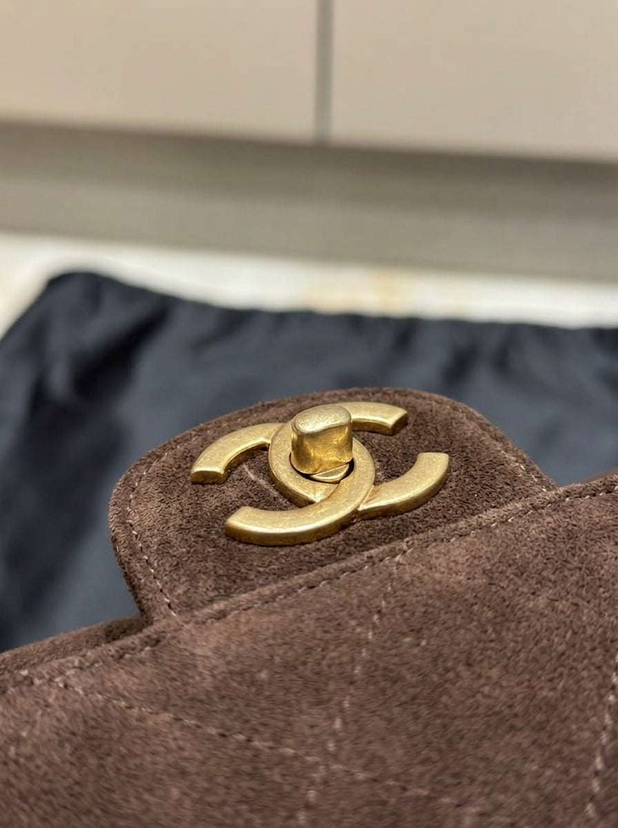 Chanel Medium Flap Bag | Brown Quilted Suede with Gold Chain – LisaLuxuryHub