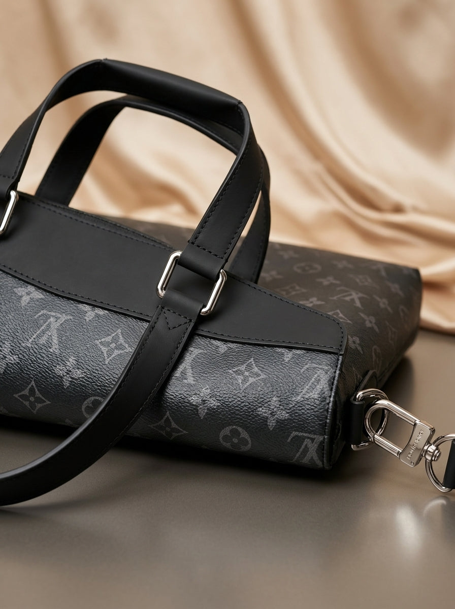 LOUIS VUITTON  Structured Monogram-Print Briefcase Tote — Black