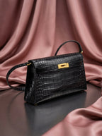 Hermès Kelly Élan Black Porosus Crocodile Leather Bag