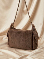 Chanel Fur Shoulder Bag | Taupe Plush Fur with Gold CC Charm & Chain Strap–| LisaLuxuryHub