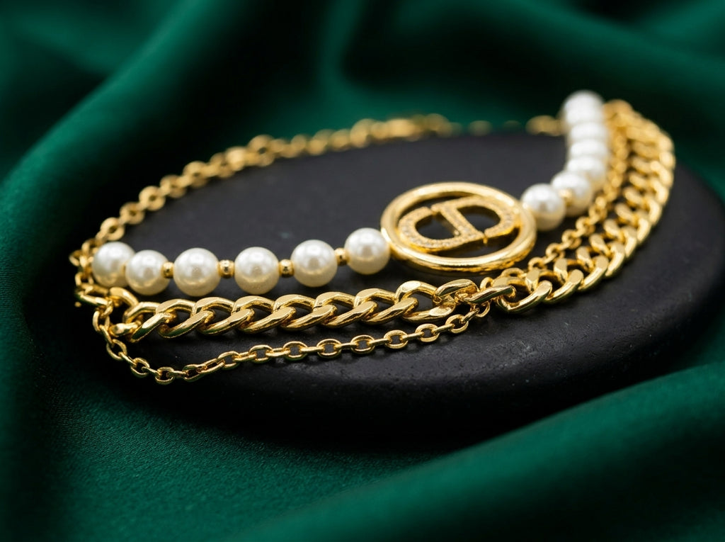 Dior Saint Dior Pearl &amp; Chain Layered Bracelet