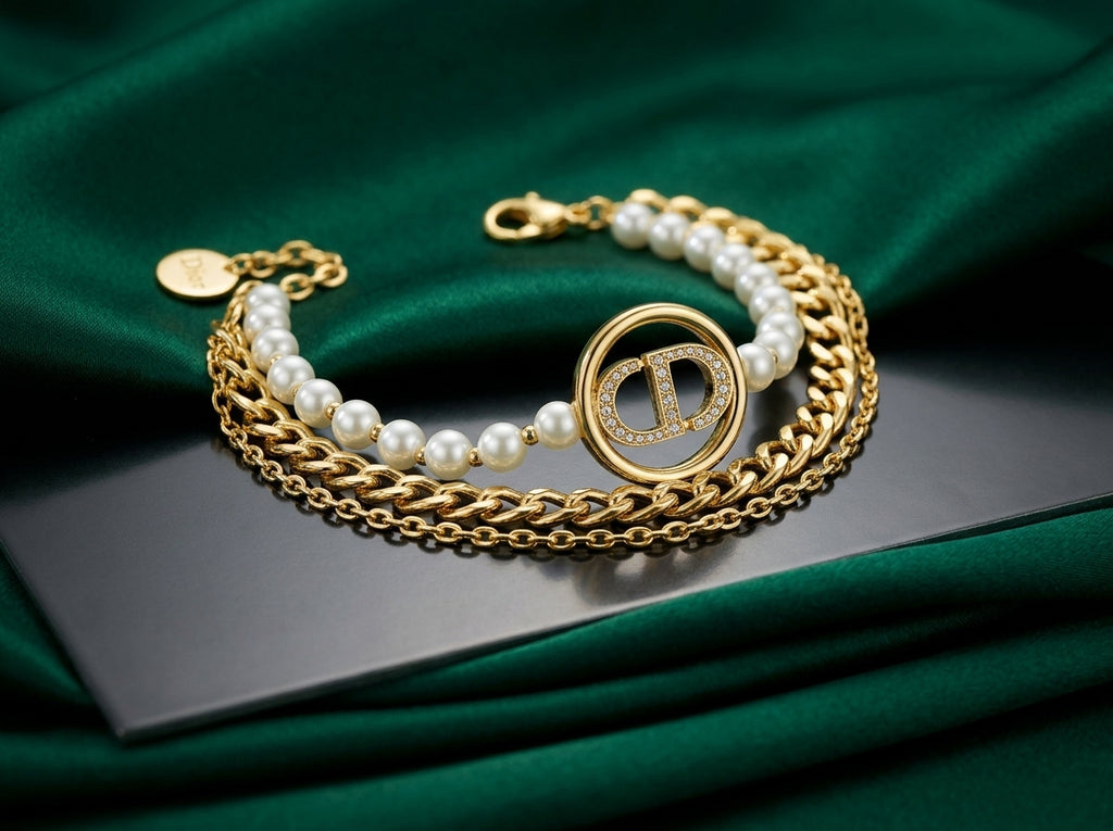Dior Saint Dior Pearl &amp; Chain Layered Bracelet