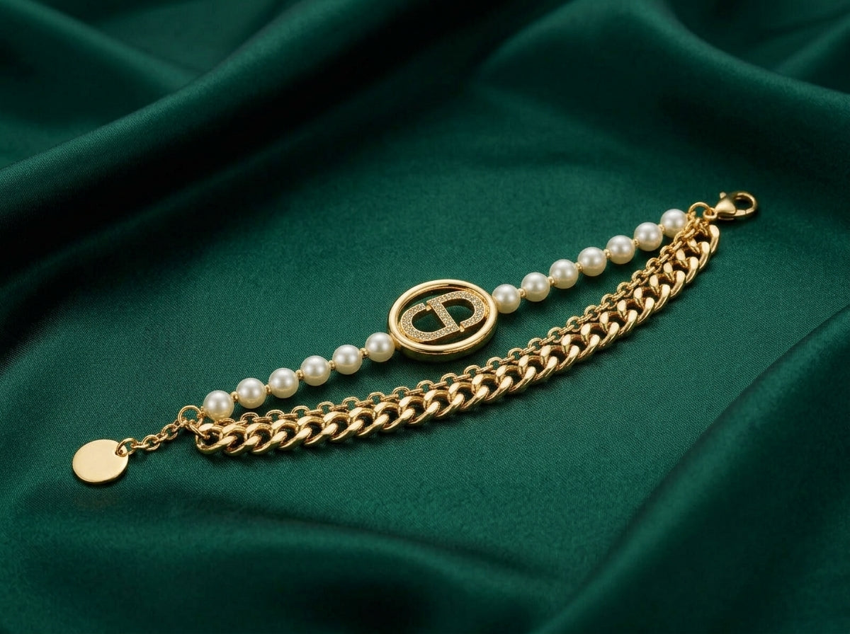 Dior Saint Dior Pearl &amp; Chain Layered Bracelet