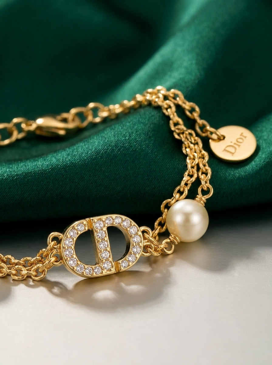 Dior Saint Dior Pearl Chain Bracelet