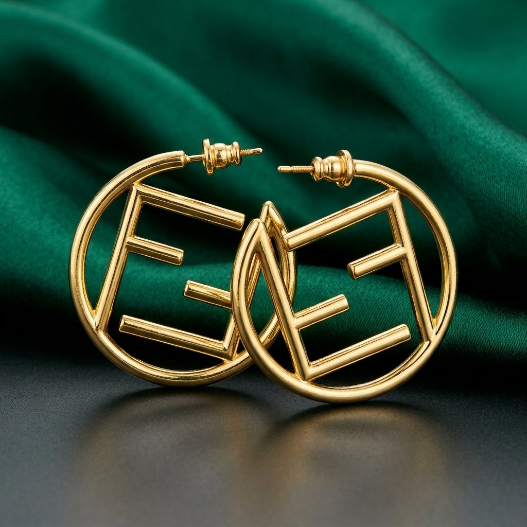 Fendi Gold-Tone Cutout Monogram Hoop Earrings