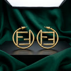 Fendi Gold-Tone Cutout Monogram Hoop Earrings