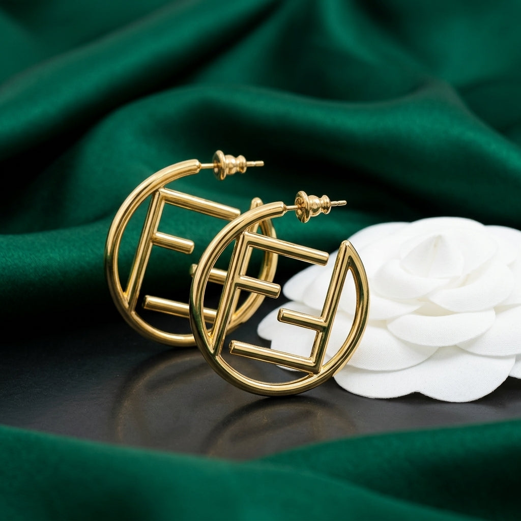 Fendi Gold-Tone Cutout Monogram Hoop Earrings