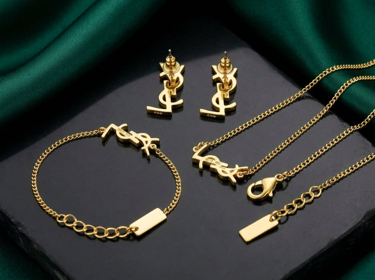 LV Gold-Tone Interlocking Monogram Jewelry Set – 3 Pieces
