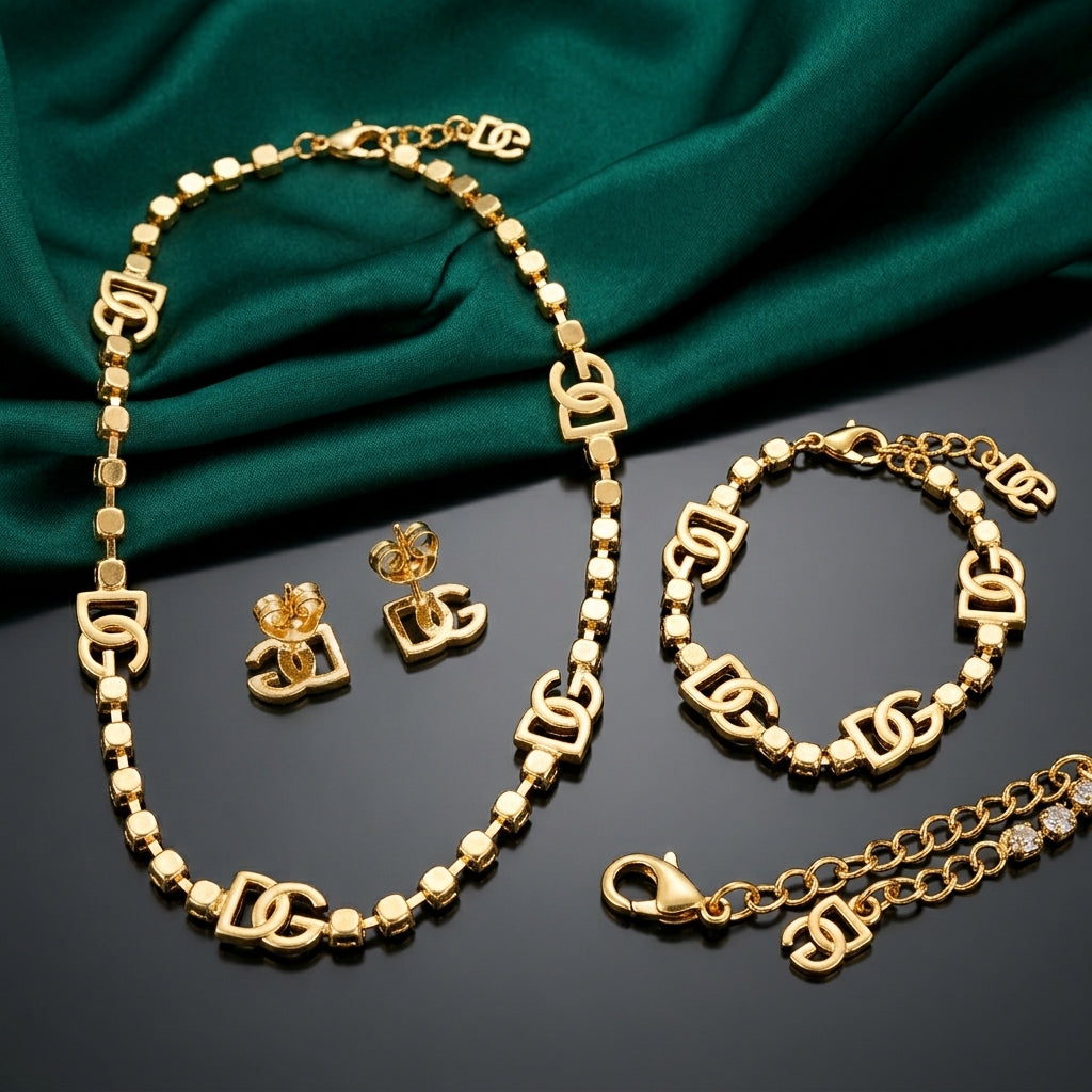 D&G Gold-Tone Crystal Tennis Chain Jewelry Set – 3 Pieces