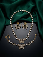Gucci Antique Gold-Tone Crystal Butterfly Jewelry Set – 3 Pieces