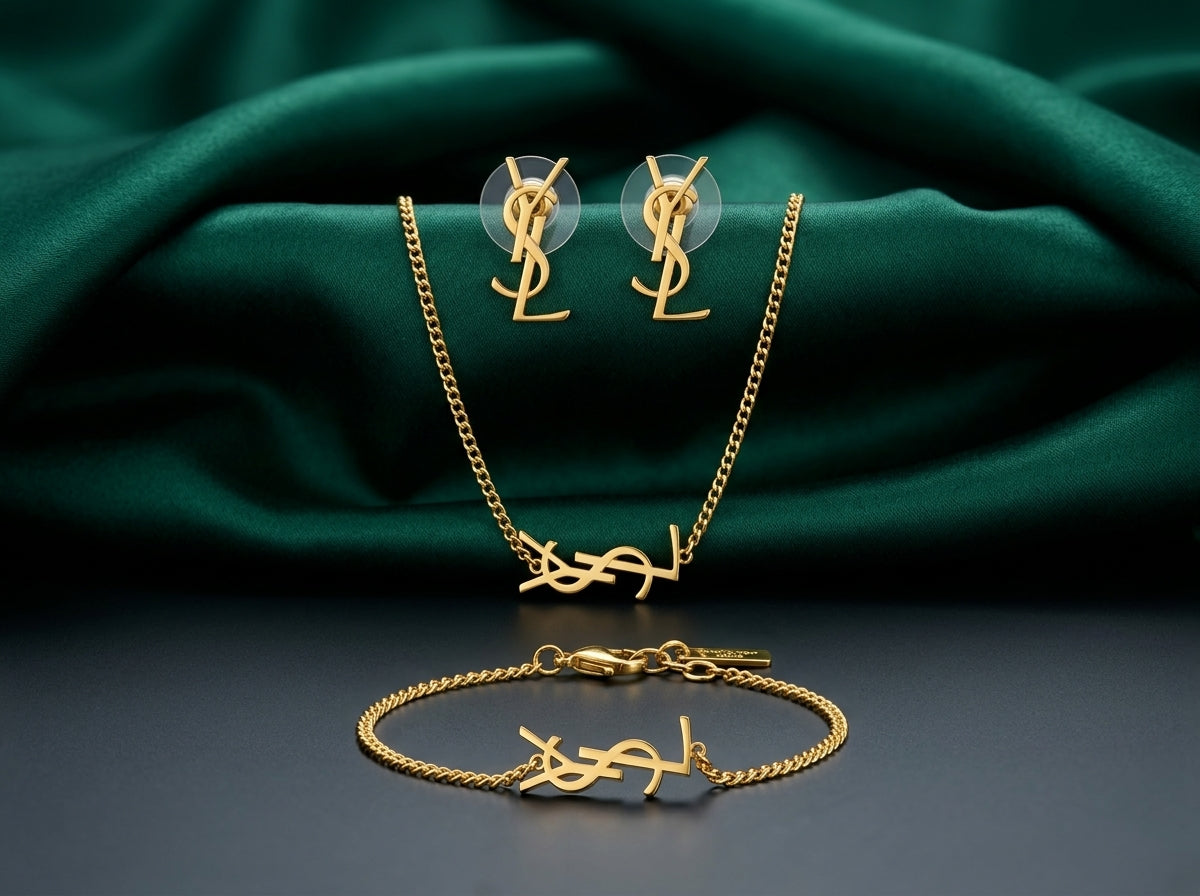 LV Gold-Tone Interlocking Monogram Jewelry Set – 3 Pieces