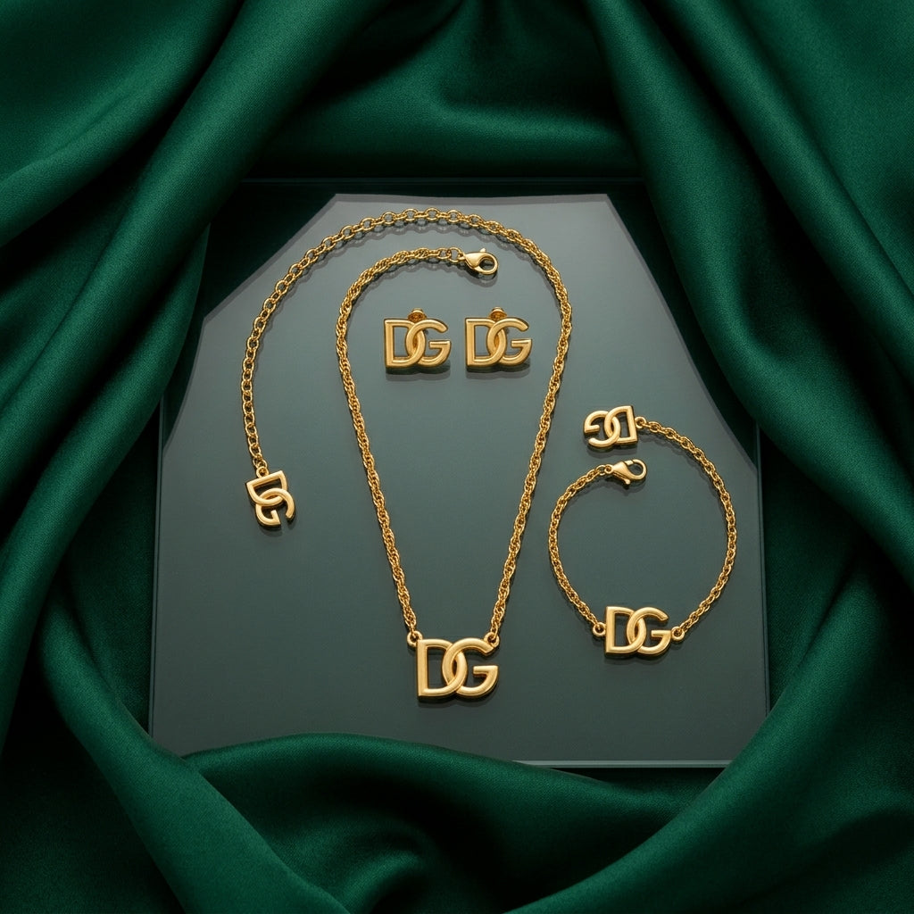 Gold-Tone Interlocking Letter Charm Jewelry Set – 3 Pieces