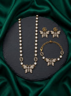 Gucci Antique Gold-Tone Crystal Butterfly Jewelry Set – 3 Pieces
