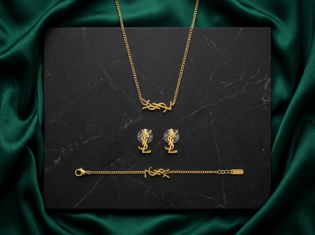 LV Gold-Tone Interlocking Monogram Jewelry Set – 3 Pieces