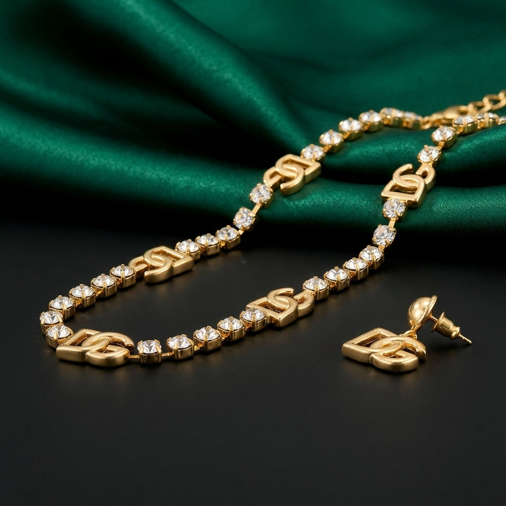 D&G Gold-Tone Crystal Tennis Chain Jewelry Set – 3 Pieces