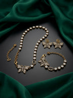 Gucci Antique Gold-Tone Crystal Butterfly Jewelry Set – 3 Pieces