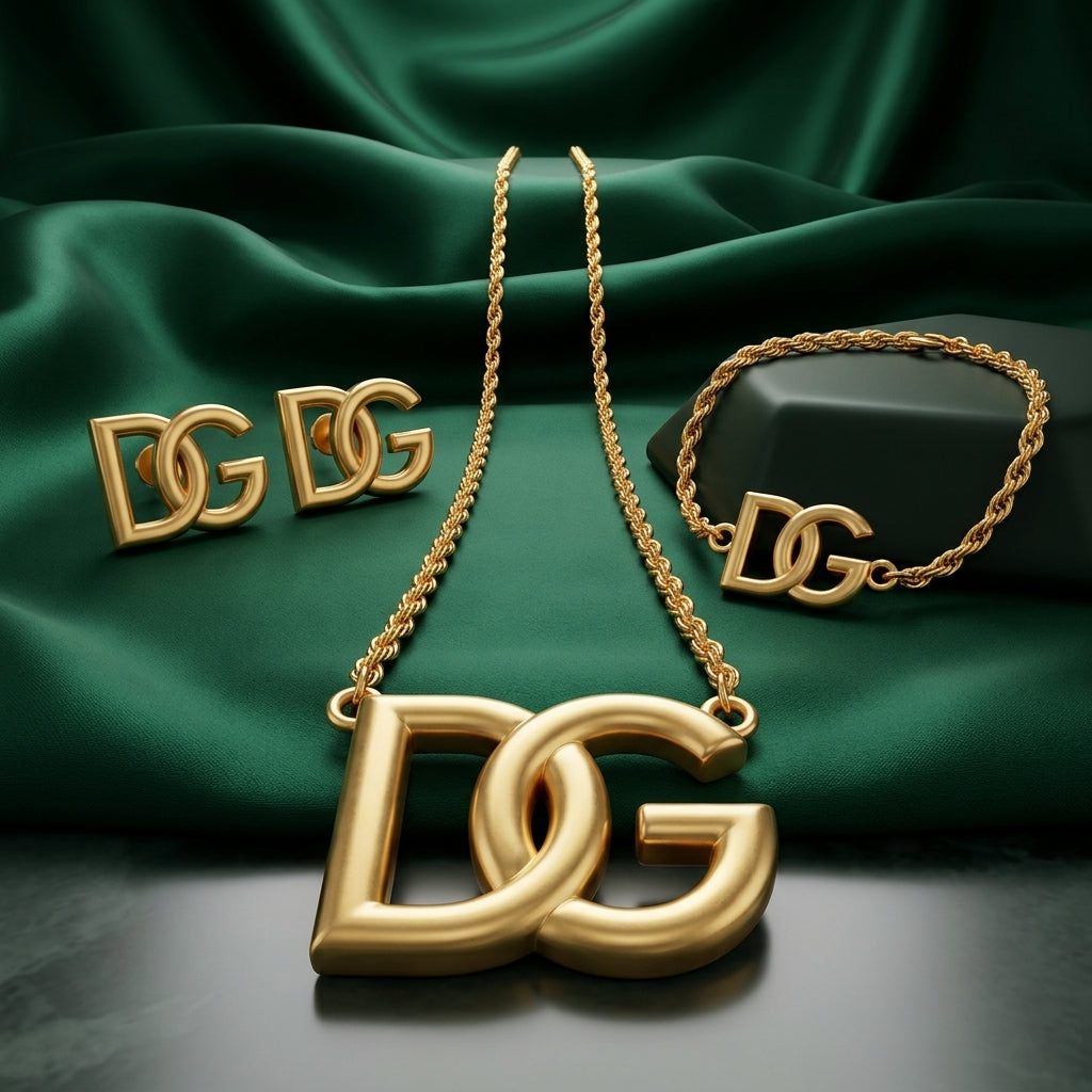 Gold-Tone Interlocking Letter Charm Jewelry Set – 3 Pieces