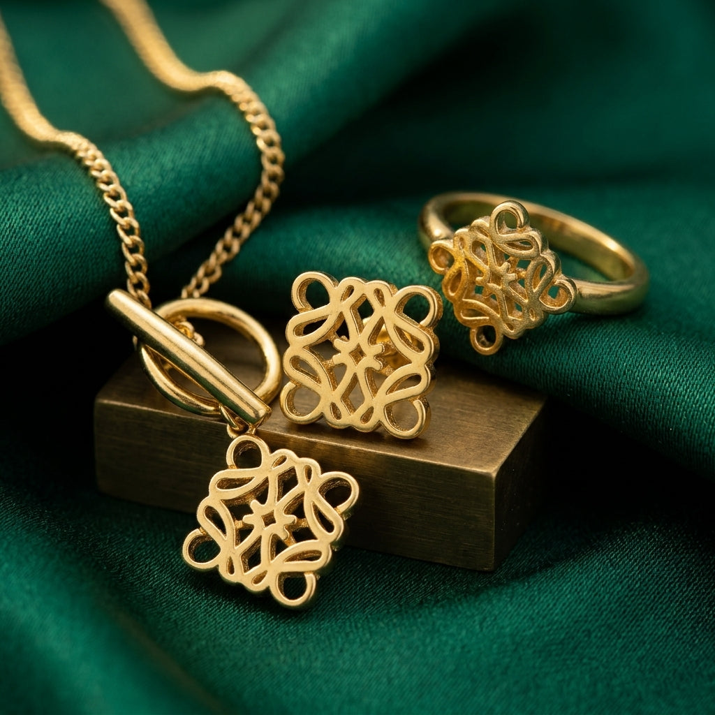 Loewe Gold-Tone Filigree Charm Jewelry Set – 4 Piece