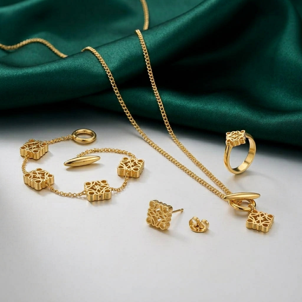 Loewe Gold-Tone Filigree Charm Jewelry Set – 4 Piece