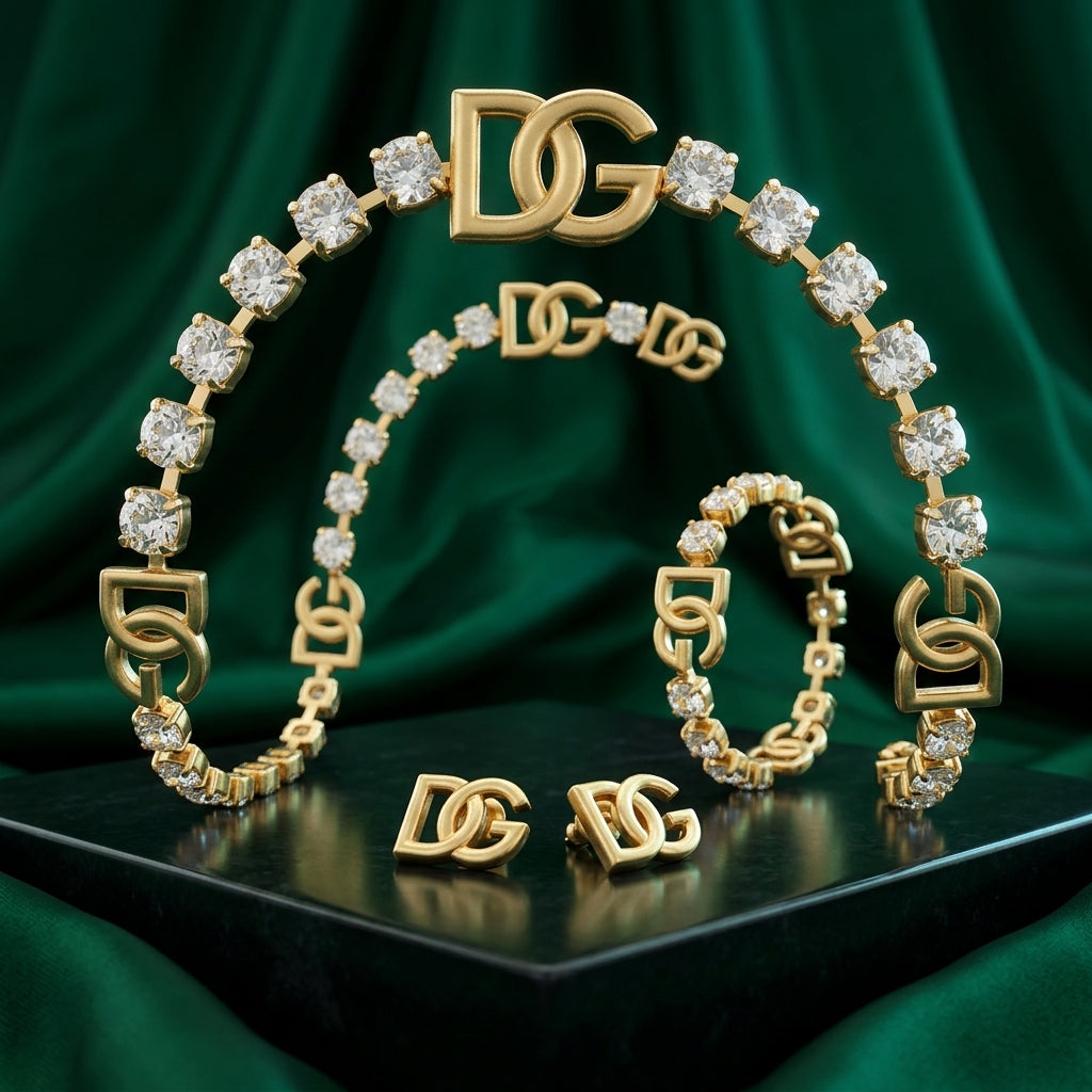 D&G Gold-Tone Crystal Tennis Chain Jewelry Set – 3 Pieces