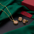 Elegant Gold-Tone Pink Crystal Pendant &amp; Earring Set