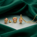 Elegant Gold-Tone Pink Crystal Pendant &amp; Earring Set