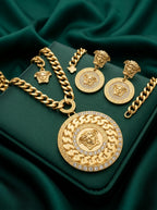 Statement Gold-Tone Medallion Necklace &amp; Earring Set