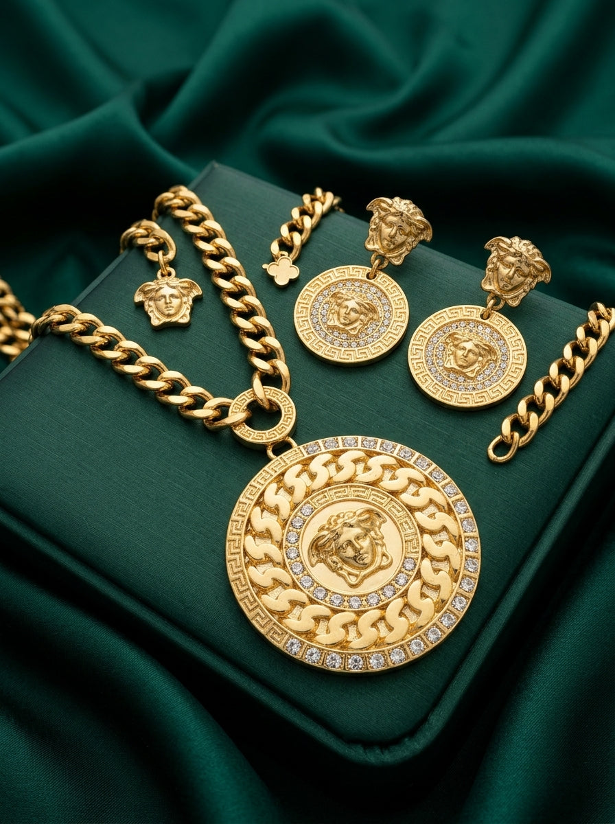 Statement Gold-Tone Medallion Necklace &amp; Earring Set