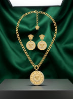 Statement Gold-Tone Medallion Necklace &amp; Earring Set