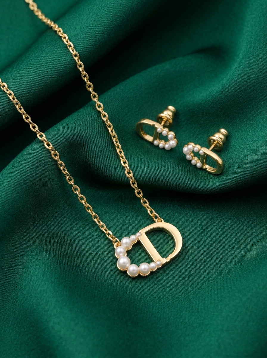Dior Saint Dior Pearl Pendant Necklace &amp; Earrings Set