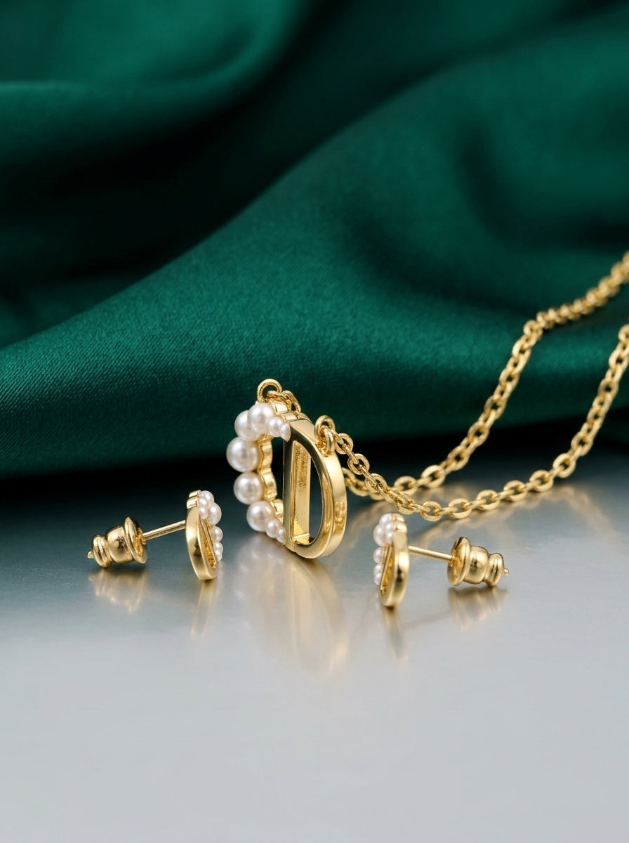 Dior Saint Dior Pearl Pendant Necklace &amp; Earrings Set