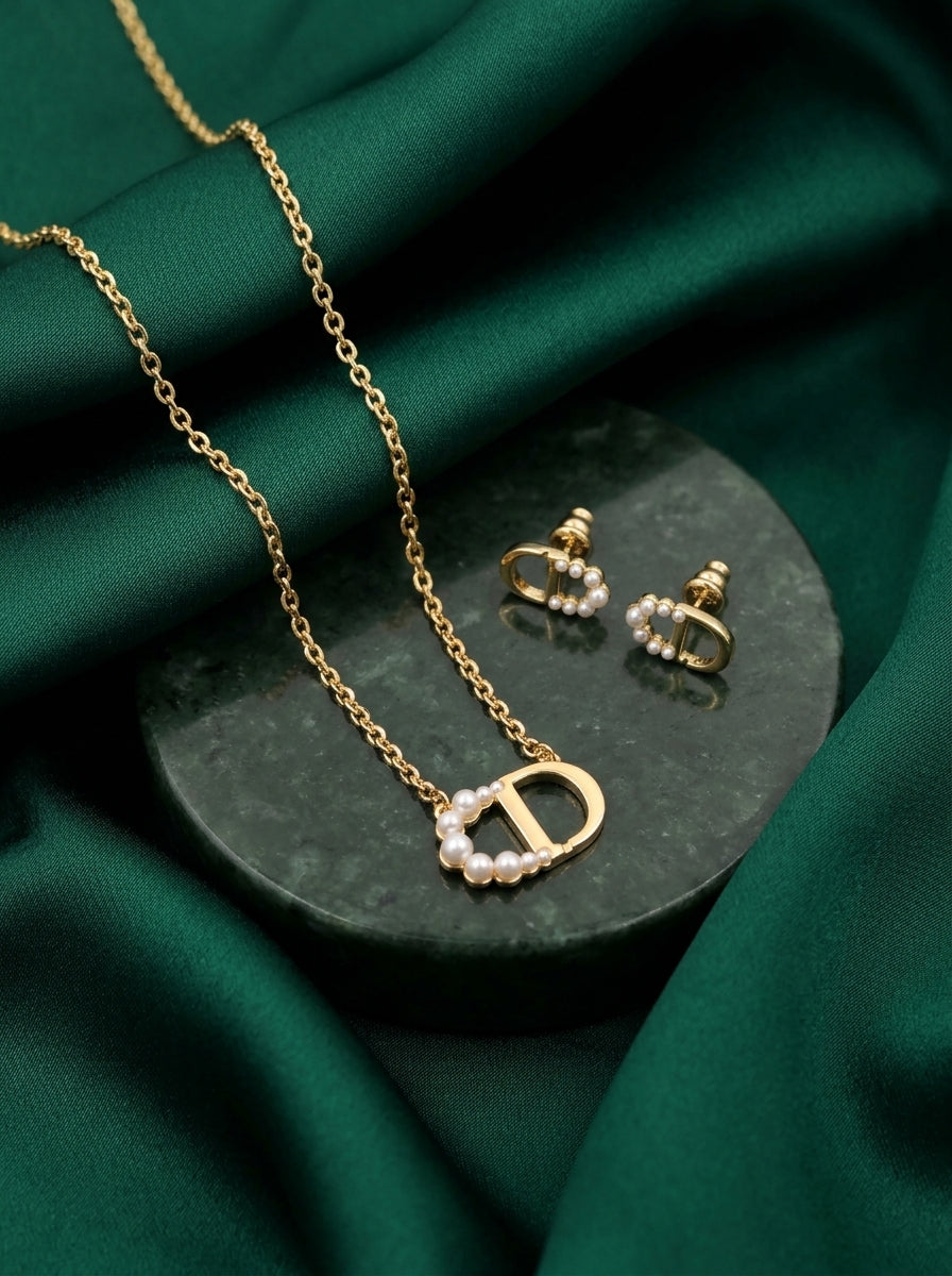 Dior Saint Dior Pearl Pendant Necklace &amp; Earrings Set
