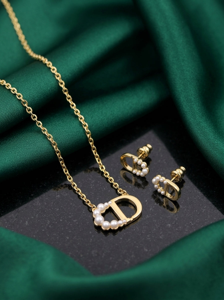 Dior Saint Dior Pearl Pendant Necklace &amp; Earrings Set