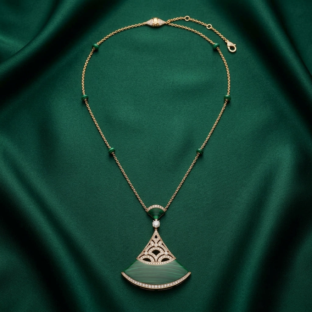 Gold-Tone Malachite Fan Pendant Necklace