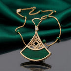 Gold-Tone Malachite Fan Pendant Necklace